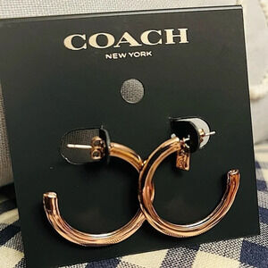 Coach Rose Gold Hoop Earrings 3/4 Inch Classic Logo NWT